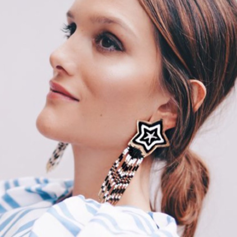 Shooting Star Beaded and Brass Earrings
